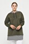 Plus Size 100% Cotton Spring Comfort Model with Side Slits and Line Detail Hooded Sweatshirt - 6