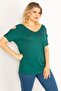 Women's Large Size Green Shoulder Low-cut Viscose Blouse 65n31706 - 6