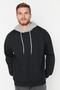 Siyah Oversize/Geniş Kesim Kapüşonlu Yazı Baskılı İçi Polar/Sıcak Tutan Sweatshirt TMNAW23SW00023 - 3