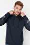 Navy Blue Oversize/Loose Fit Sweatshirt with Text Print, Fleece Lined/Warm Flowing Design TMNAW23SW00024 - 4