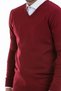 Claret Red Comfort Fit Plain V-Neck Woolen Sweater - 5