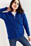 Women's Navy Blue Zippered Turtleneck Oversize Knitwear Sweater 20223202 - 3