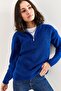 Women's Navy Blue Zippered Turtleneck Oversize Knitwear Sweater 20223202 - 4