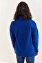 Women's Navy Blue Zippered Turtleneck Oversize Knitwear Sweater 20223202 - 5