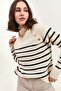 Women's White Half Turtleneck Sweater with Button Detail on the Shoulder 20223210