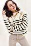 Women's White Half Turtleneck Sweater with Button Detail on the Shoulder 20223210 - 8