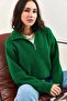 Women's Green Zippered Turtleneck Oversize Knitwear Sweater 20223202 - 5