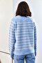 Women's Baby Blue Collared, Buttoned, Striped Knitwear Sweater 20223207 - 8