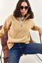 Women's Camel Zippered Turtleneck Oversize Knitwear Sweater 20223202 - 3