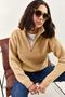 Women's Camel Zippered Turtleneck Oversize Knitwear Sweater 20223202 - 4