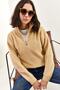 Women's Camel Zippered Turtleneck Oversize Knitwear Sweater 20223202 - 7