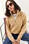 Women's Camel Zippered Turtleneck Oversize Knitwear Sweater 20223202 - 8