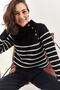 Women's Black Half Turtleneck Sweater with Button Detail on the Shoulder 20223210 - 2