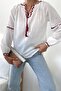 Women's New Season Patterned Fabric Blouse with Fringes and Embroidery - 2