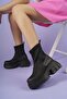 5080 Women's Leather Diver Fabric Thick Sole Boots