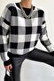Women's Plaid Patterned Crew Neck Knitwear Sweater - 4