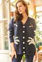 Women's Navy Blue V-Neck Jacquard Soft Textured Knitwear Cardigan HRK-19000175 - 4