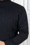 Full Turtleneck Patterned Black Knitwear Sweater - 2