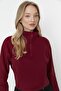Bordo Selanik/Triko Görünümlü Fermuarlı Yaka Regular/Normal Kalıp Örme Sweatshirt TWOAW22SW0732 - 11