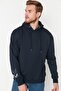 Navy Blue Oversize/Loose Fit Sweatshirt with Text Print, Fleece Lined/Warm Flowing Design TMNAW23SW00024 - 2