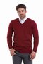 Claret Red Comfort Fit Plain V-Neck Woolen Sweater