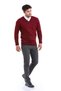 Claret Red Comfort Fit Plain V-Neck Woolen Sweater - 4