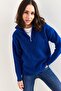 Women's Navy Blue Zippered Turtleneck Oversize Knitwear Sweater 20223202 - 6