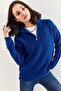 Women's Navy Blue Zippered Turtleneck Oversize Knitwear Sweater 20223202 - 7