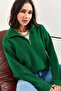 Women's Green Zippered Turtleneck Oversize Knitwear Sweater 20223202 - 3