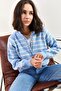 Women's Baby Blue Collared, Buttoned, Striped Knitwear Sweater 20223207 - 3