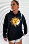 Black Printed Unisex Oversize Hooded Sweatshirt