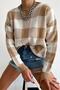 New Season Women's Plaid Patterned Crew Neck Knitwear Sweater - 4