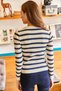 Women's Navy Blue Crew Neck Striped Knitwear Crop Sweatshirt KZK-19000448 - 5