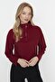 Bordo Selanik/Triko Görünümlü Fermuarlı Yaka Regular/Normal Kalıp Örme Sweatshirt TWOAW22SW0732 - 10