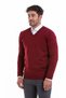 Claret Red Comfort Fit Plain V-Neck Woolen Sweater - 3