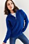 Women's Navy Blue Zippered Turtleneck Oversize Knitwear Sweater 20223202 - 8