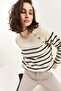 Women's White Half Turtleneck Sweater with Button Detail on the Shoulder 20223210 - 3
