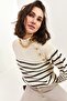 Women's White Half Turtleneck Sweater with Button Detail on the Shoulder 20223210 - 5