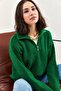 Women's Green Zippered Turtleneck Oversize Knitwear Sweater 20223202
