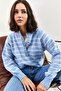 Women's Baby Blue Collared, Buttoned, Striped Knitwear Sweater 20223207 - 6