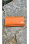Genuine Leather Orange Women's Wallet with Placket on the Back and Plenty of Card Holders - 2