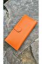 Genuine Leather Orange Women's Wallet with Placket on the Back and Plenty of Card Holders - 5