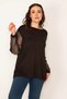 Women's Large Size Black V-Neck Blouse with Tulle and Lace Detailed Sleeves 65n34692 - 2