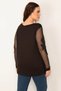 Women's Large Size Black V-Neck Blouse with Tulle and Lace Detailed Sleeves 65n34692 - 4