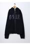 Hooded Collar Plain Navy Blue Women's Sweatshirt Sw01-Sk022