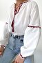 Women's New Season Patterned Fabric Blouse with Fringes and Embroidery