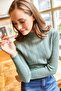 Women's Mint Green Half Fisherman Zigzag Textured Soft Knitwear Pullover KZK-19000447 - 3