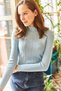 Women's Baby Blue Half Fisherman Zigzag Textured Soft Knitwear Sweatshirt KZK-19000447