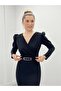 Crepe Fabric Double Breasted Collar Fishnet Dress - Black - 3