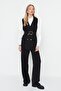 Black Belted Jacket Collar Woven Vest TCTAW23YL00014 - 3